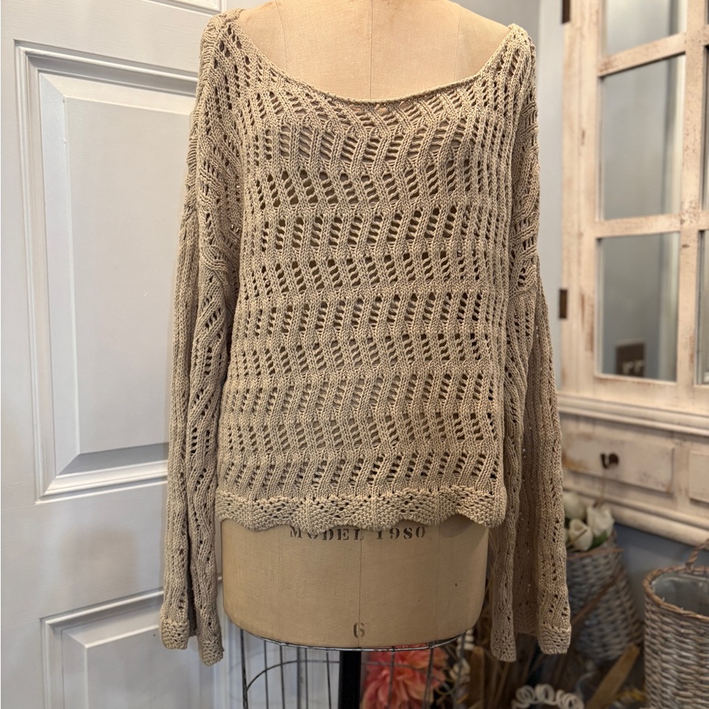 American Eagle Outfitters Taupe Knit Boat Neck Sweater XL NWT Shabby Chic Soft